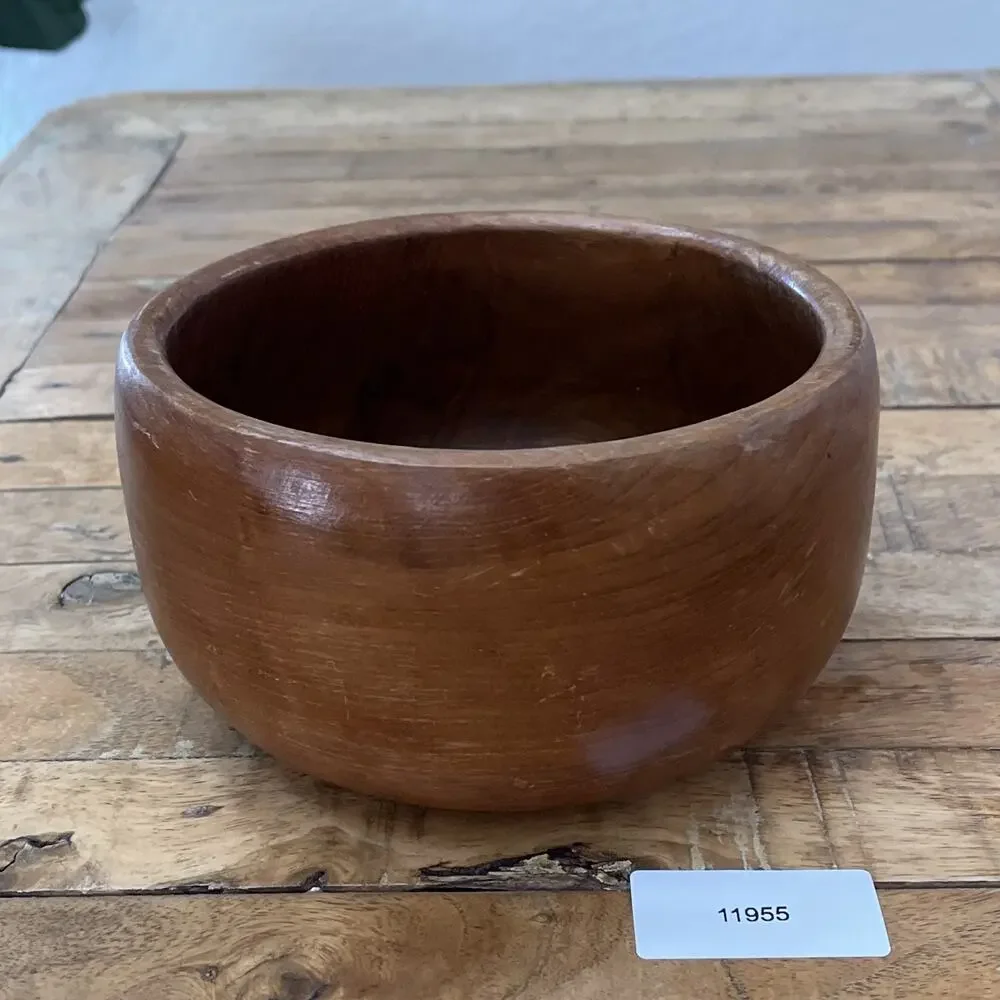 Vintage Dark Brown Teak Wood Bowl 6.5